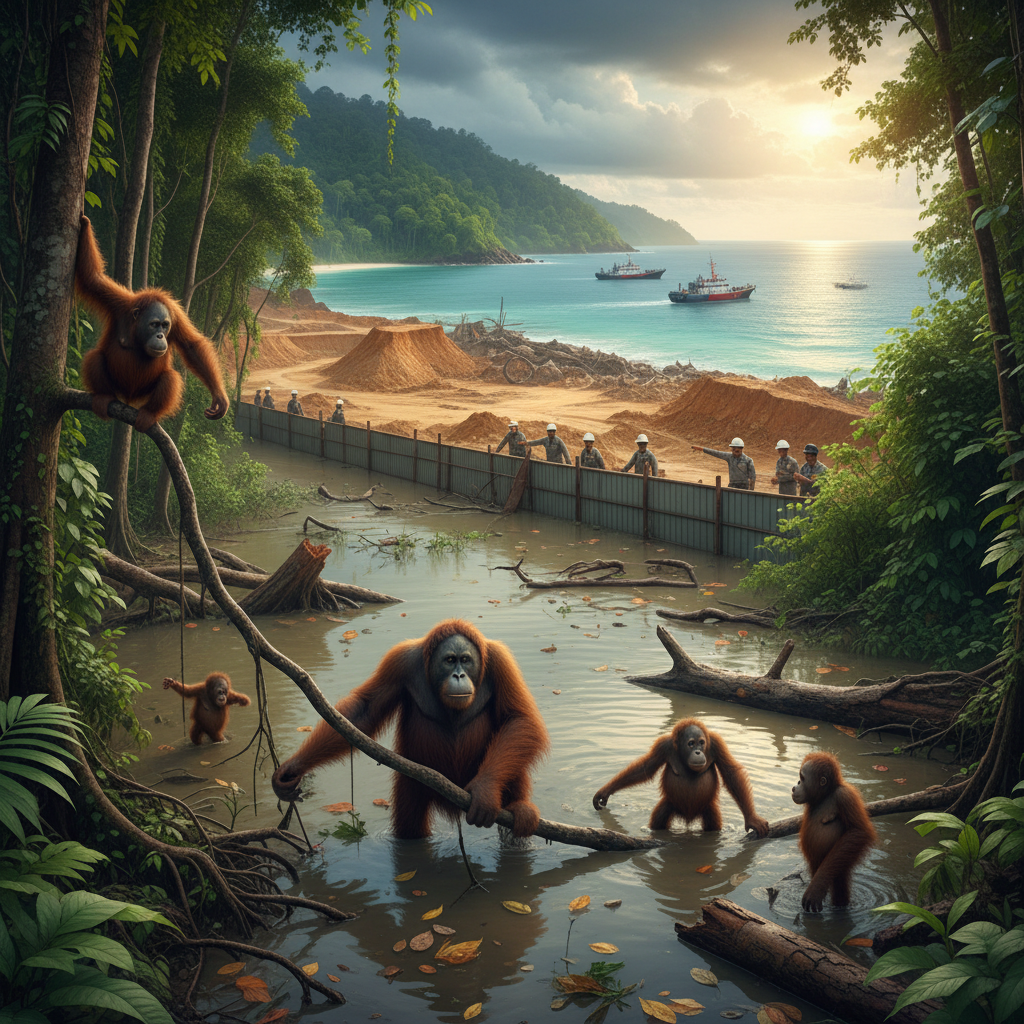 Indonesia takes action against mining firms after floods devastate population of world’s rarest ape